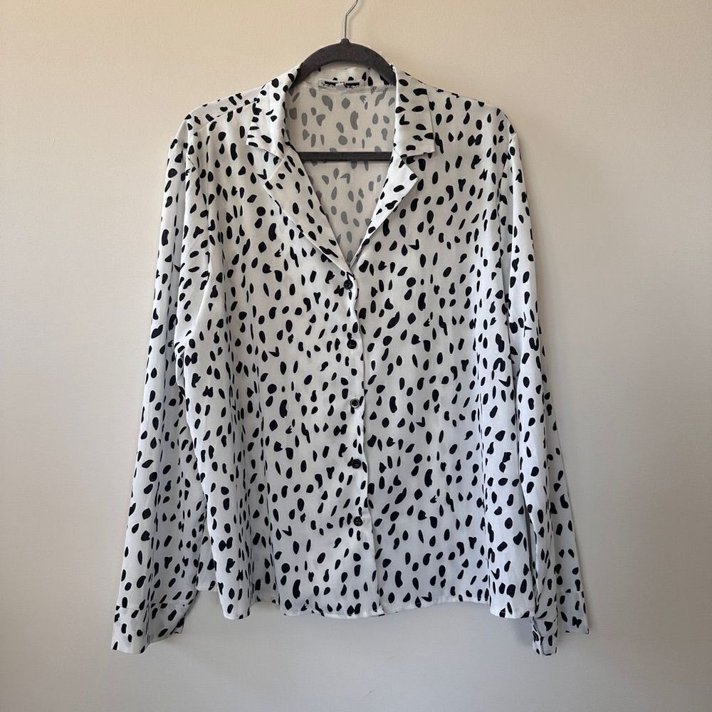 Ecowish Dalmatian Print Black White Long Sleeve Blouse Size X Large - Picture 7 of 13